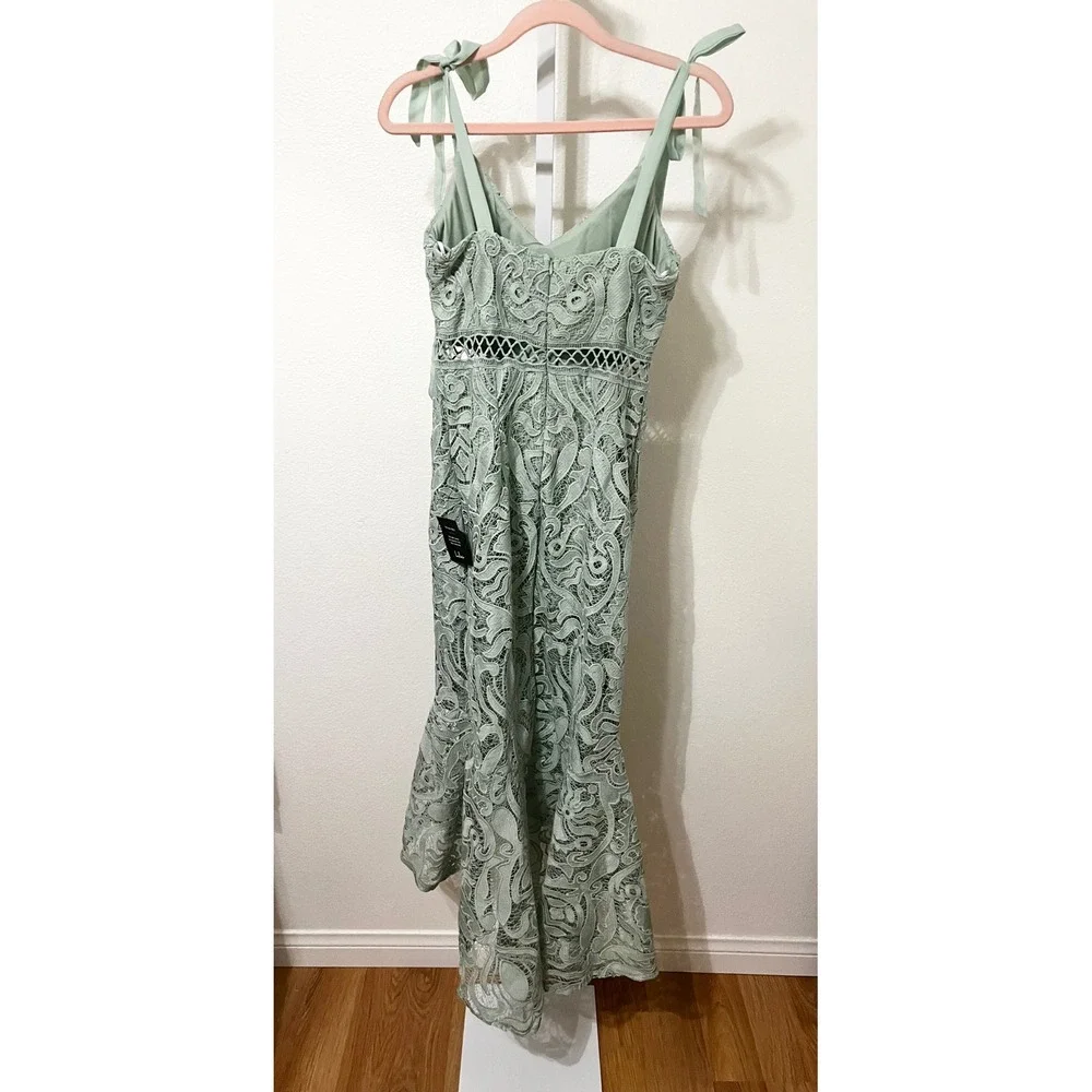 NWT Lulus‎ Won Your Heart Sage Green Lace Tie-Strap High-Low Midi Dress Small